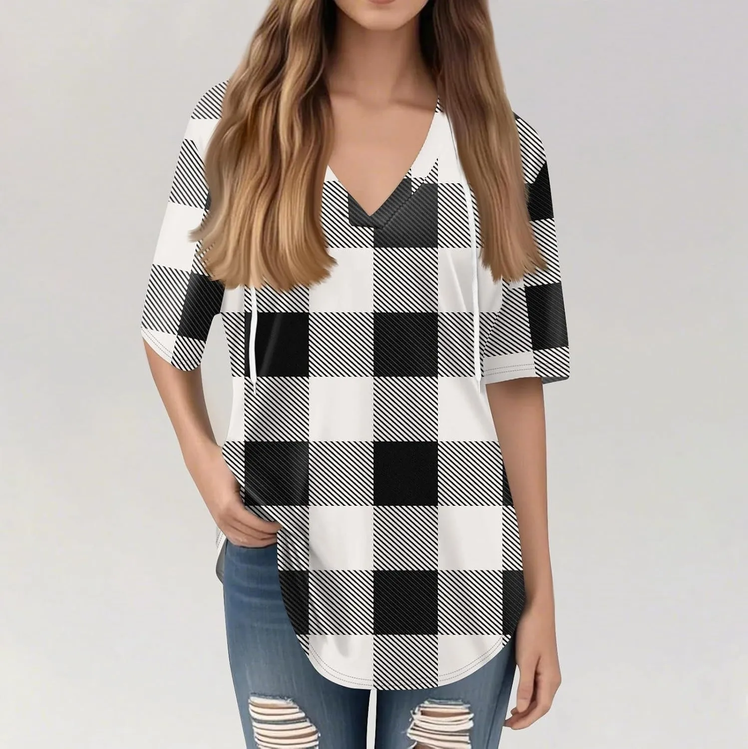Summer Tops for Women 2025 Trendy V-Neck Tees Outfits Casual Puff Short Sleeve Blouses Hoodie Tunic Tops Printed Tshirts