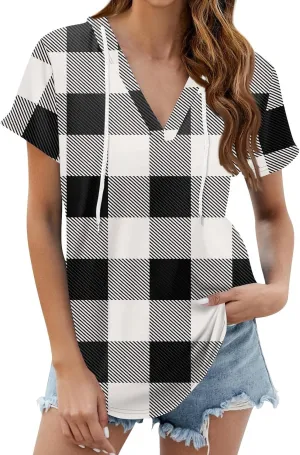 Summer Tops for Women 2025 Trendy V-Neck Tees Outfits Casual Puff Short Sleeve Blouses Hoodie Tunic Tops Printed Tshirts