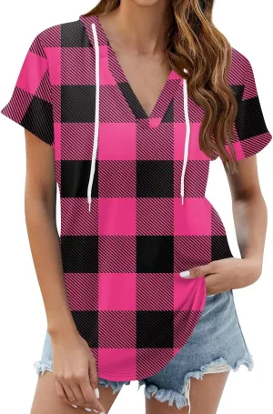 Summer Tops for Women 2025 Trendy V-Neck Tees Outfits Casual Puff Short Sleeve Blouses Hoodie Tunic Tops Printed Tshirts