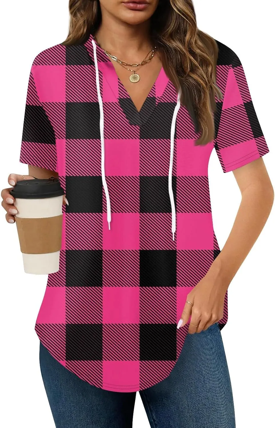 Summer Tops for Women 2025 Trendy V-Neck Tees Outfits Casual Puff Short Sleeve Blouses Hoodie Tunic Tops Printed Tshirts