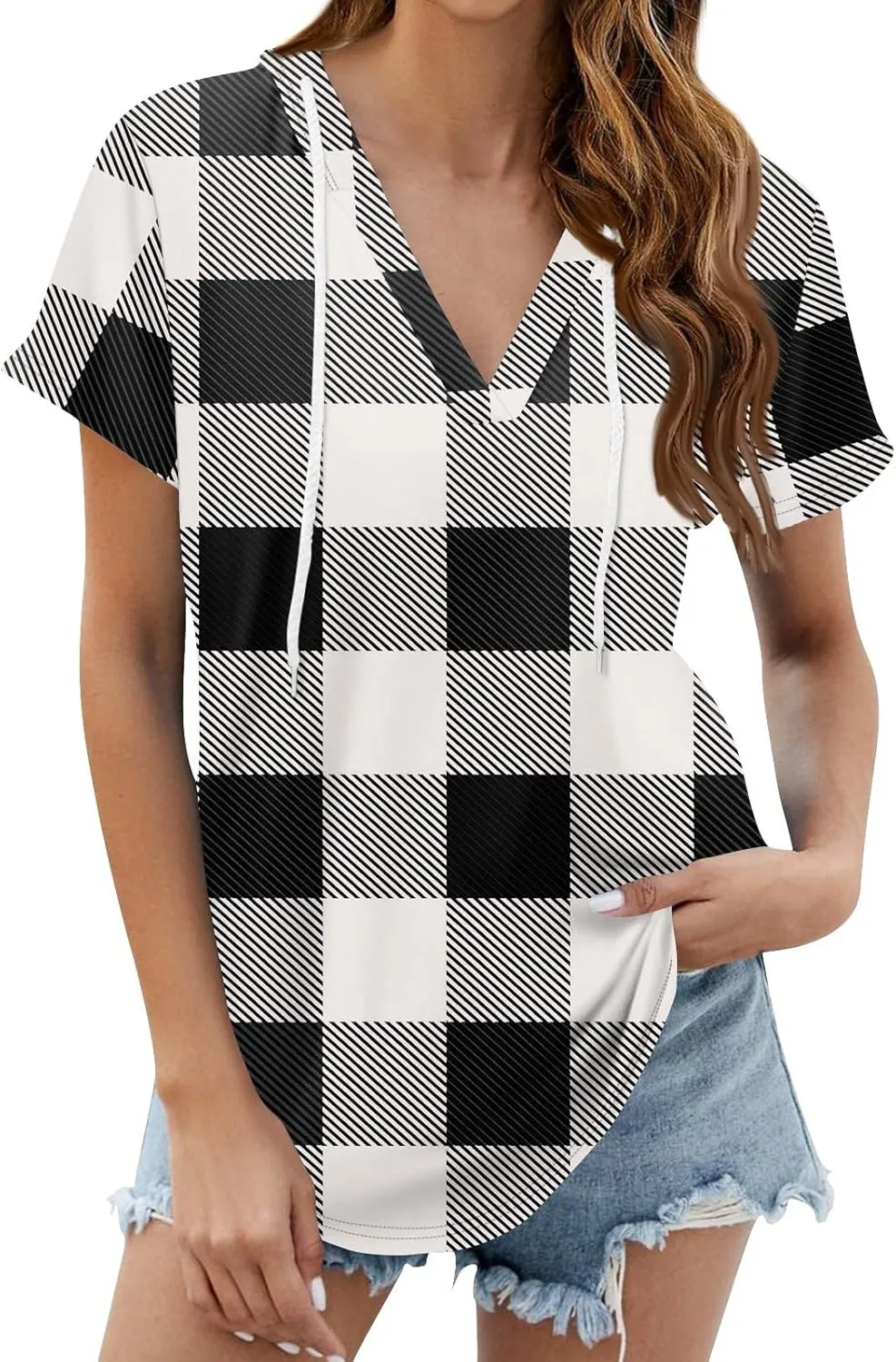 Summer Tops for Women 2025 Trendy V-Neck Tees Outfits Casual Puff Short Sleeve Blouses Hoodie Tunic Tops Printed Tshirts