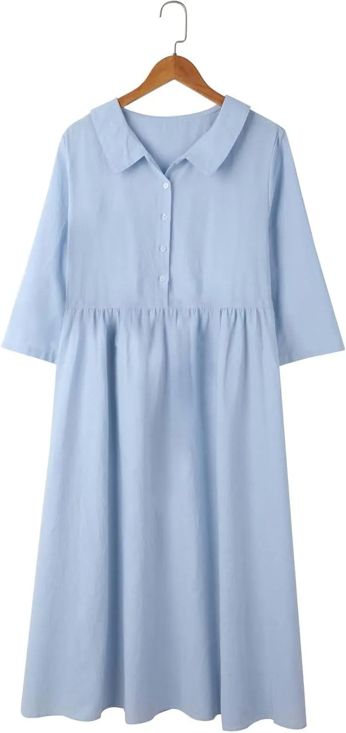 Sun Dresses for Women 2025 Vacation Beach Casual Loose Summer Cover Up V-Neck Dress Button Down Boho Short Sleeve Dresses
