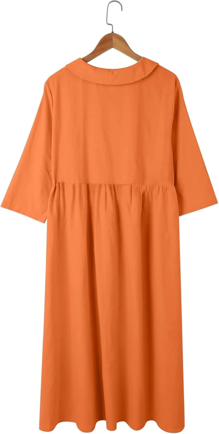 Sun Dresses for Women 2025 Vacation Beach Casual Loose Summer Cover Up V-Neck Dress Button Down Boho Short Sleeve Dresses
