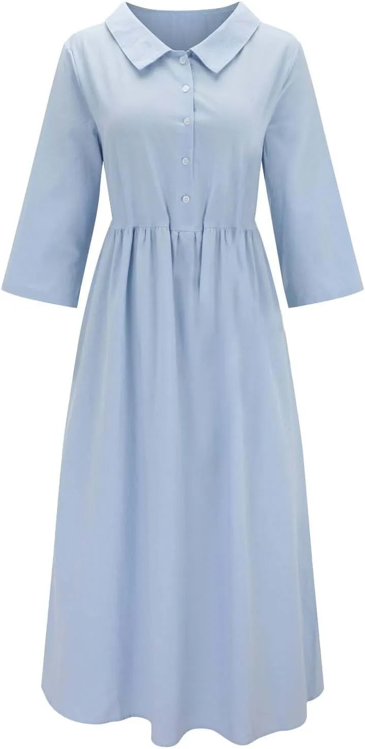 Sun Dresses for Women 2025 Vacation Beach Casual Loose Summer Cover Up V-Neck Dress Button Down Boho Short Sleeve Dresses