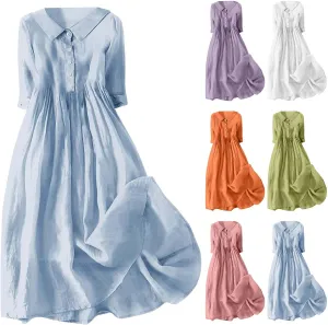 Sun Dresses for Women 2025 Vacation Beach Casual Loose Summer Cover Up V-Neck Dress Button Down Boho Short Sleeve Dresses