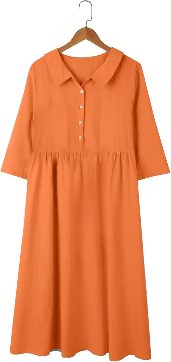 Sun Dresses for Women 2025 Vacation Beach Casual Loose Summer Cover Up V-Neck Dress Button Down Boho Short Sleeve Dresses