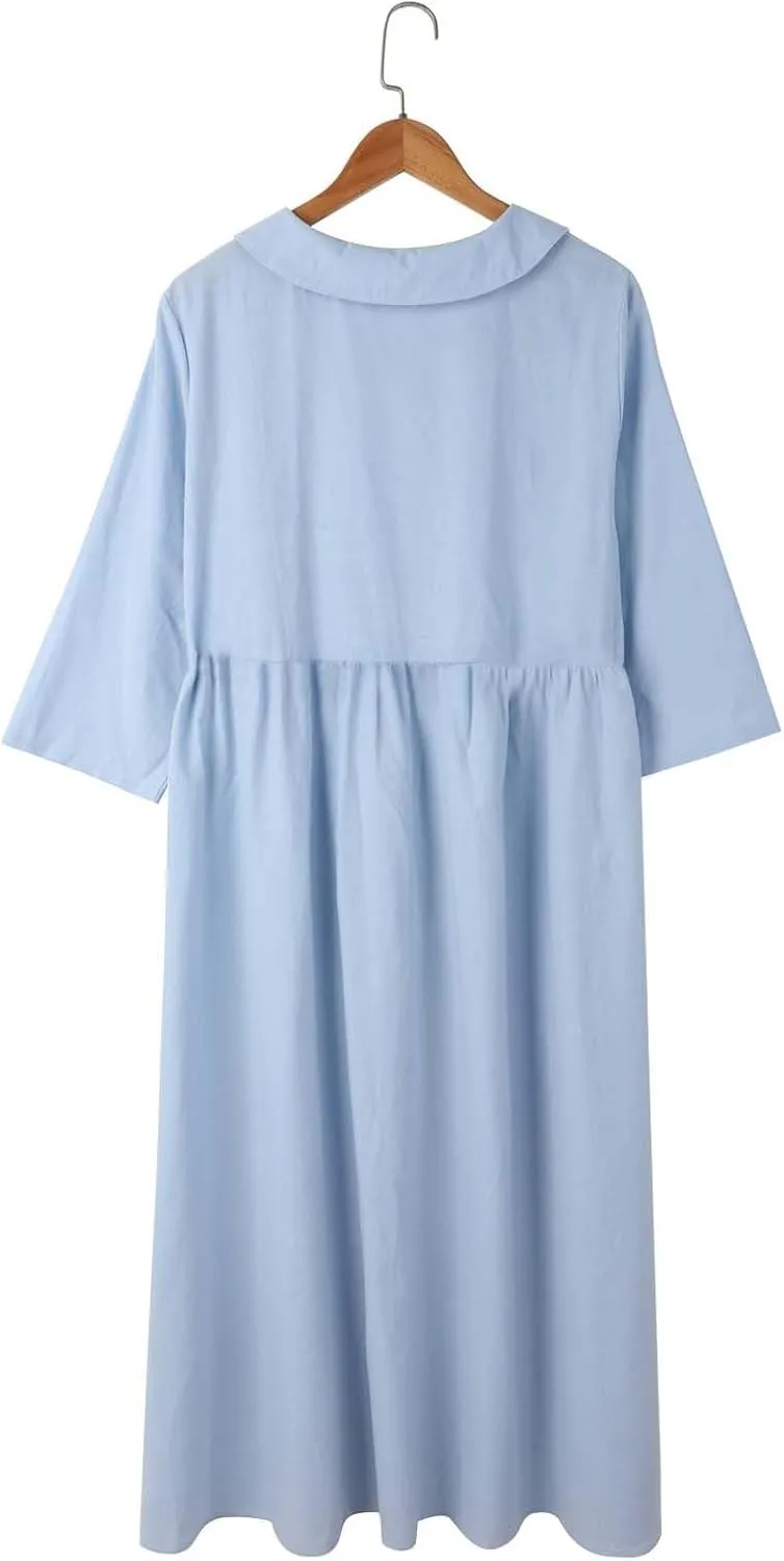 Sun Dresses for Women 2025 Vacation Beach Casual Loose Summer Cover Up V-Neck Dress Button Down Boho Short Sleeve Dresses