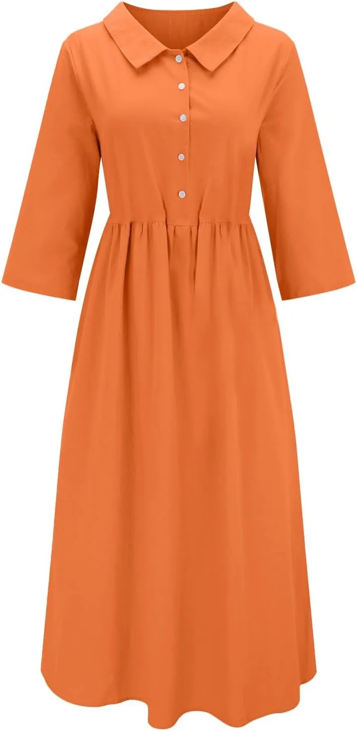 Sun Dresses for Women 2025 Vacation Beach Casual Loose Summer Cover Up V-Neck Dress Button Down Boho Short Sleeve Dresses