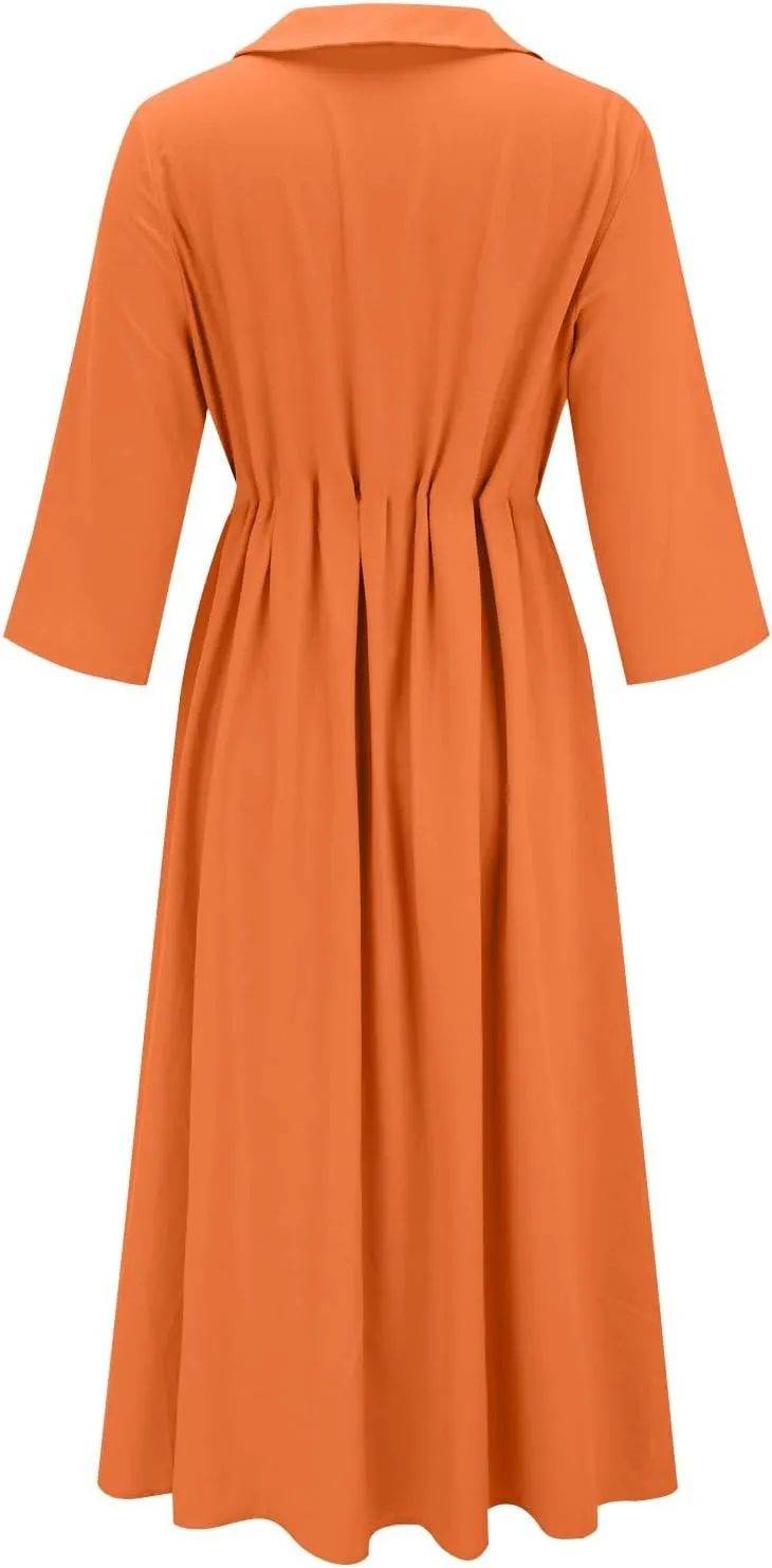 Sun Dresses for Women 2025 Vacation Beach Casual Loose Summer Cover Up V-Neck Dress Button Down Boho Short Sleeve Dresses