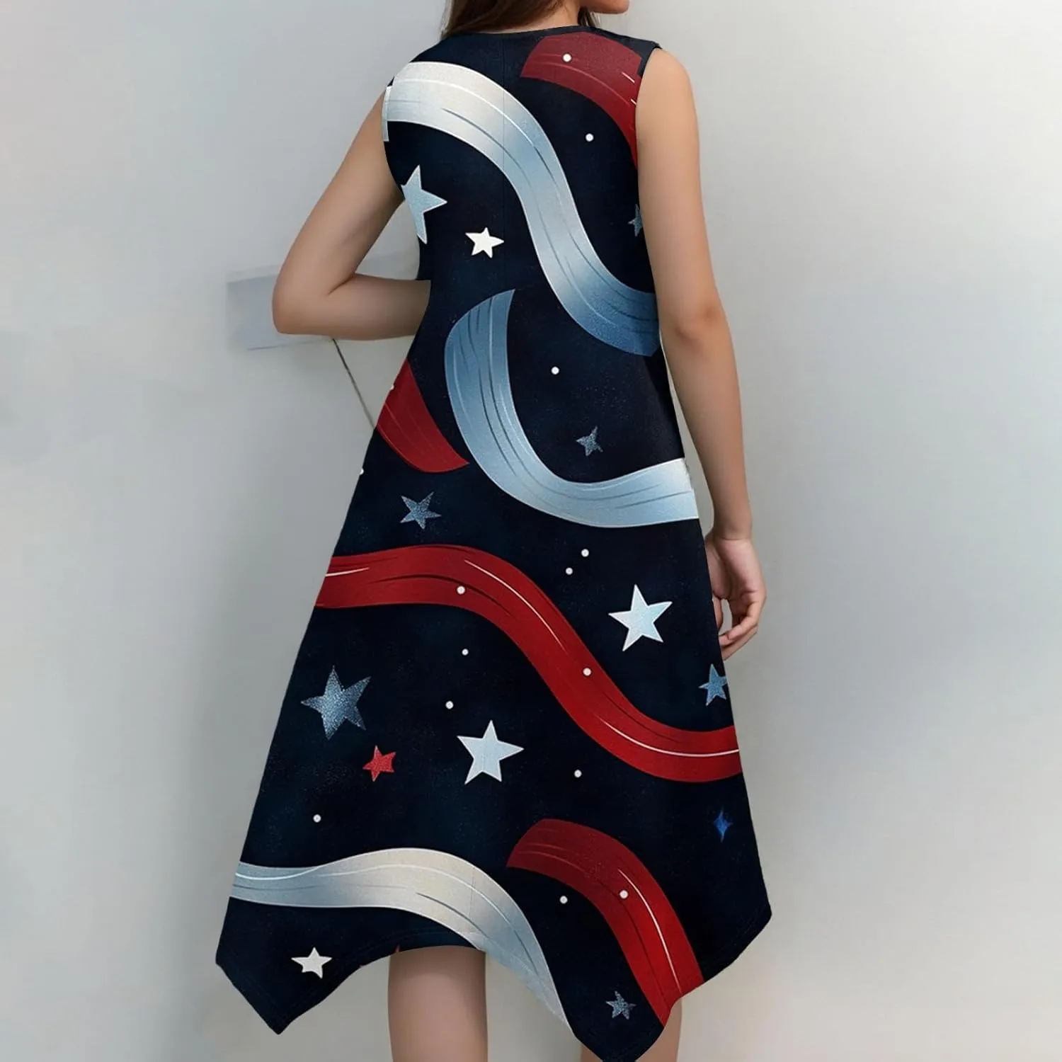 Sun Dresses for Women 2025 Vacation Summer Midi Sleeveless Irregular Hem Dress U-Neck Dresses A Line with Pockets