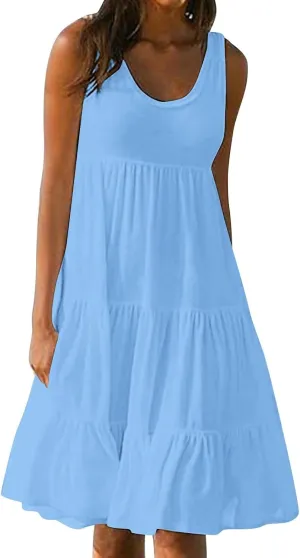 Sundresses for Women Casual 2025 Sleeveless Resort Wear Beach Vacation Outfits Sun Dresses Spring Summer Tank Dress