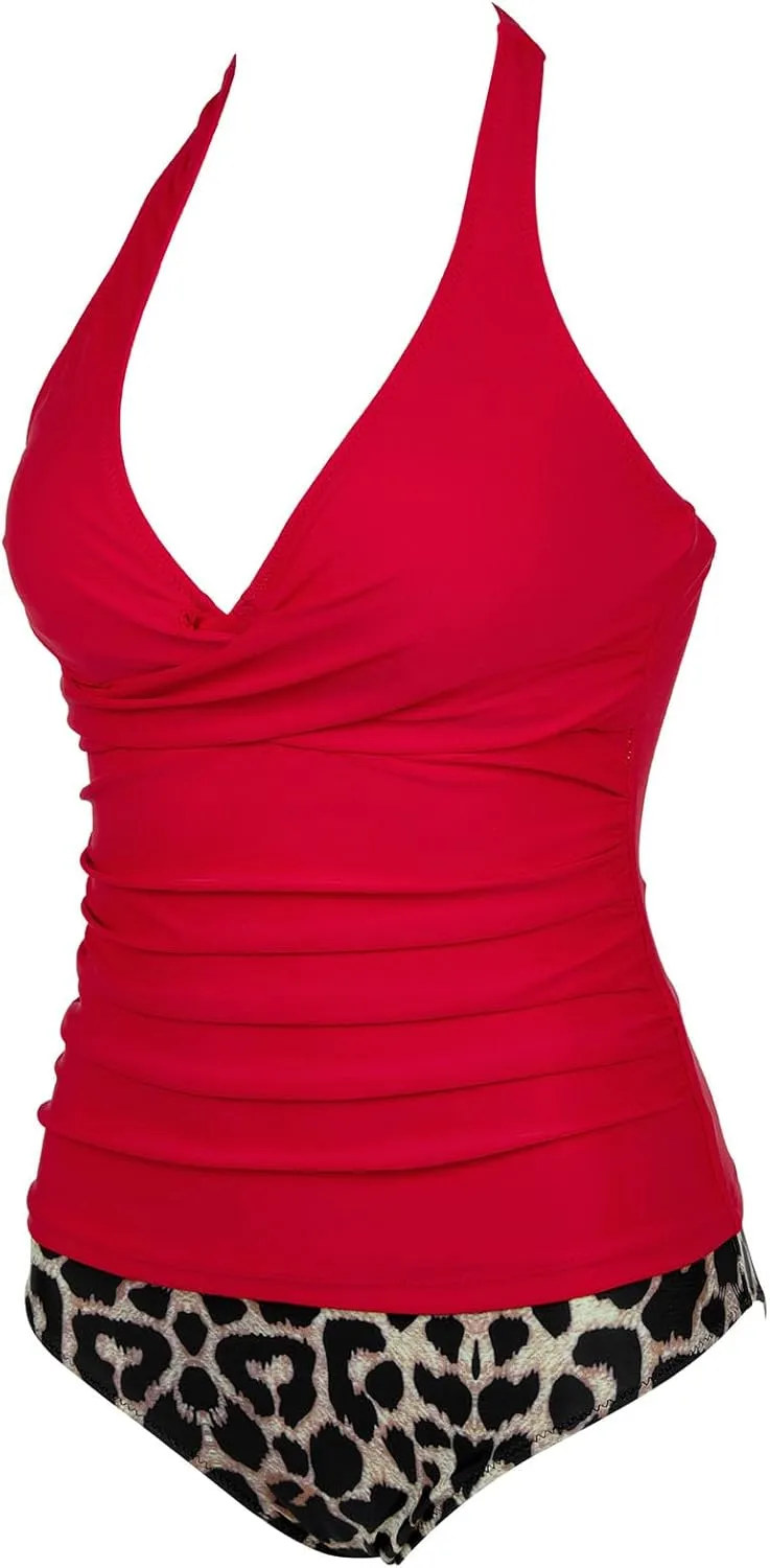 SUUKSESS Women Sexy Halter Tankini Bathing Suit Slimming Tummy Control Swimsuit