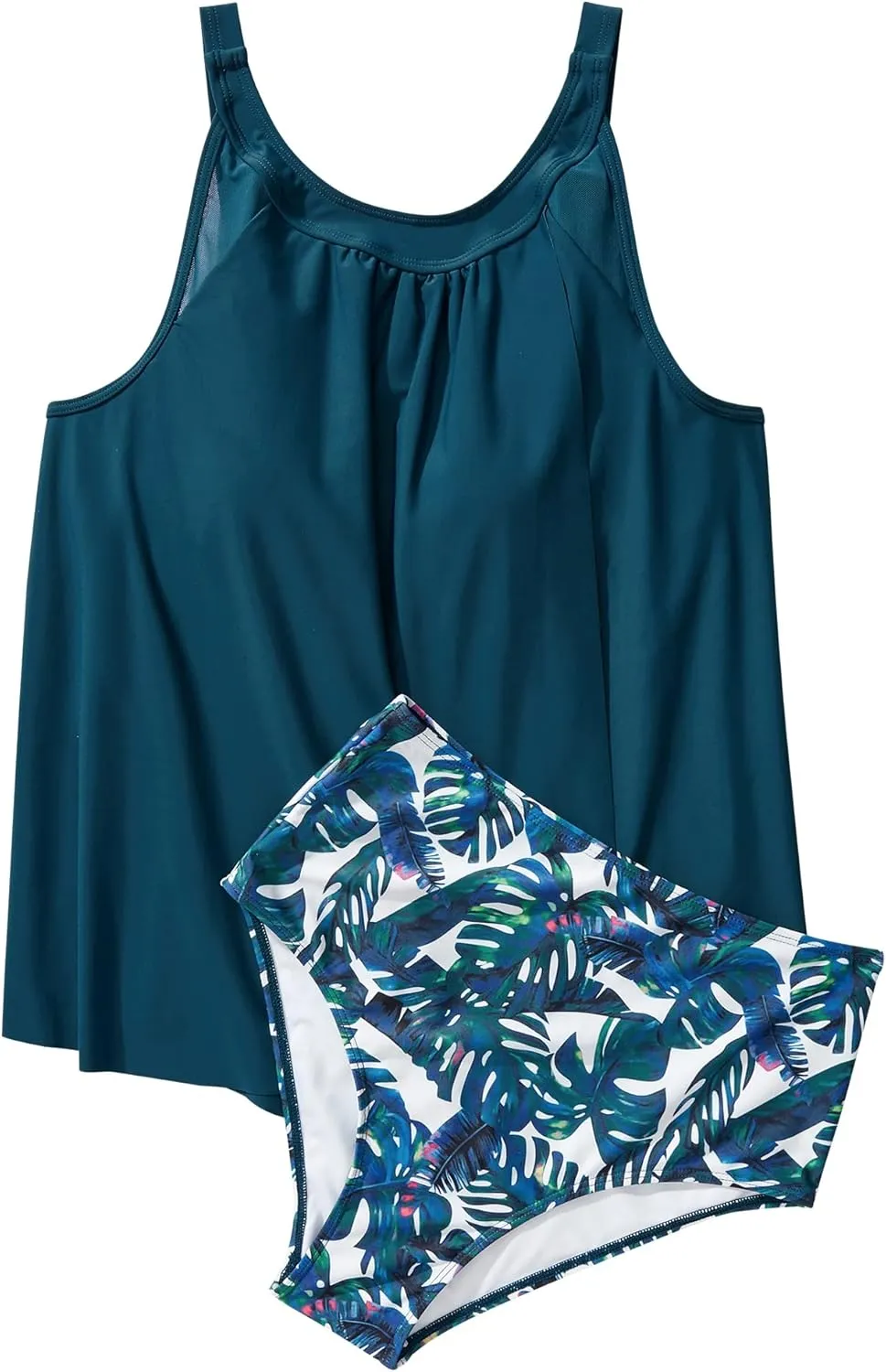 SUUKSESS Women Tummy Control Tankini Bathing Suit Ruffle High Waisted Swimsuit