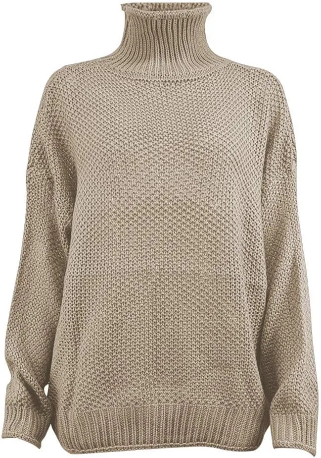 Sweater for Women Solid Long Sleeve Turtleneck Cable Knitted Casual Comfort Pullover Sweaters Fall Winter Warm Tops