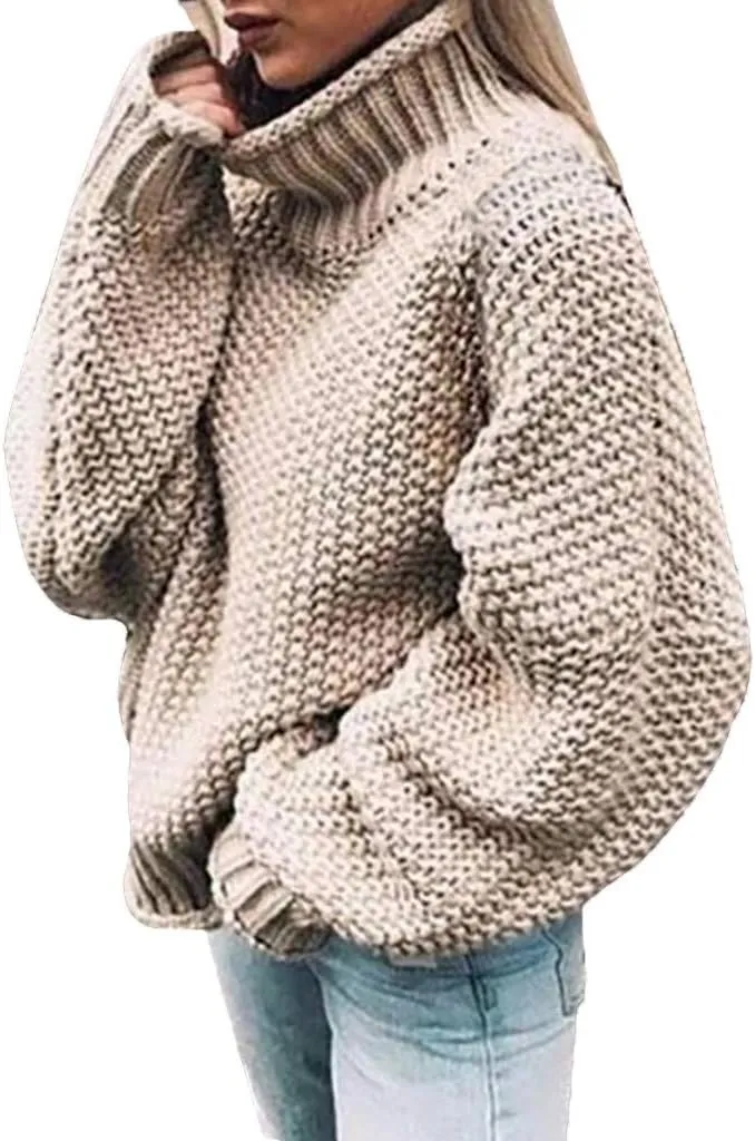 Sweater for Women Solid Long Sleeve Turtleneck Cable Knitted Casual Comfort Pullover Sweaters Fall Winter Warm Tops