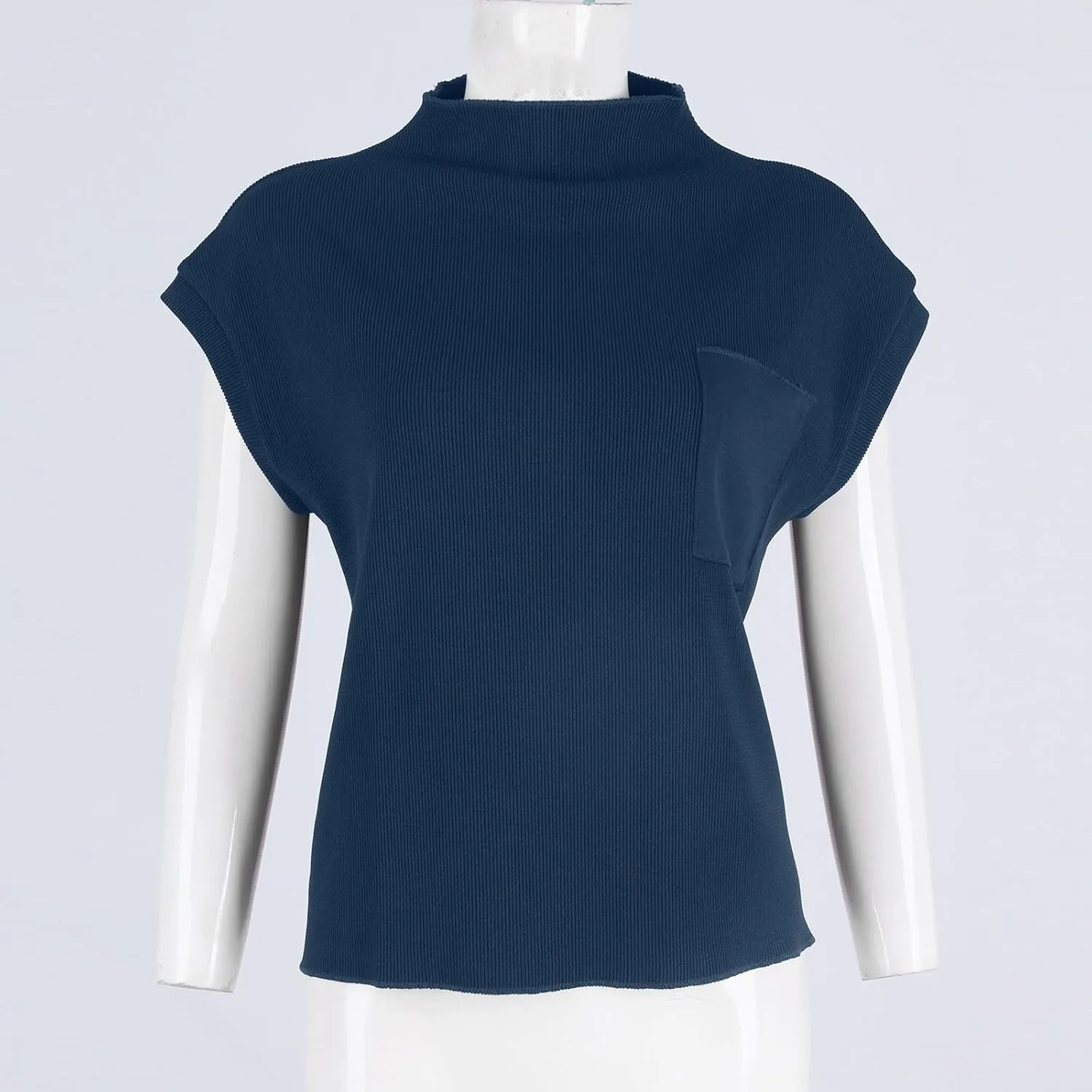 Sweaters for Women Knit Cap Sleeve Sweater Vest Casual Crewneck Short Sleeve Tops Lightweight Pullovers with Pocket