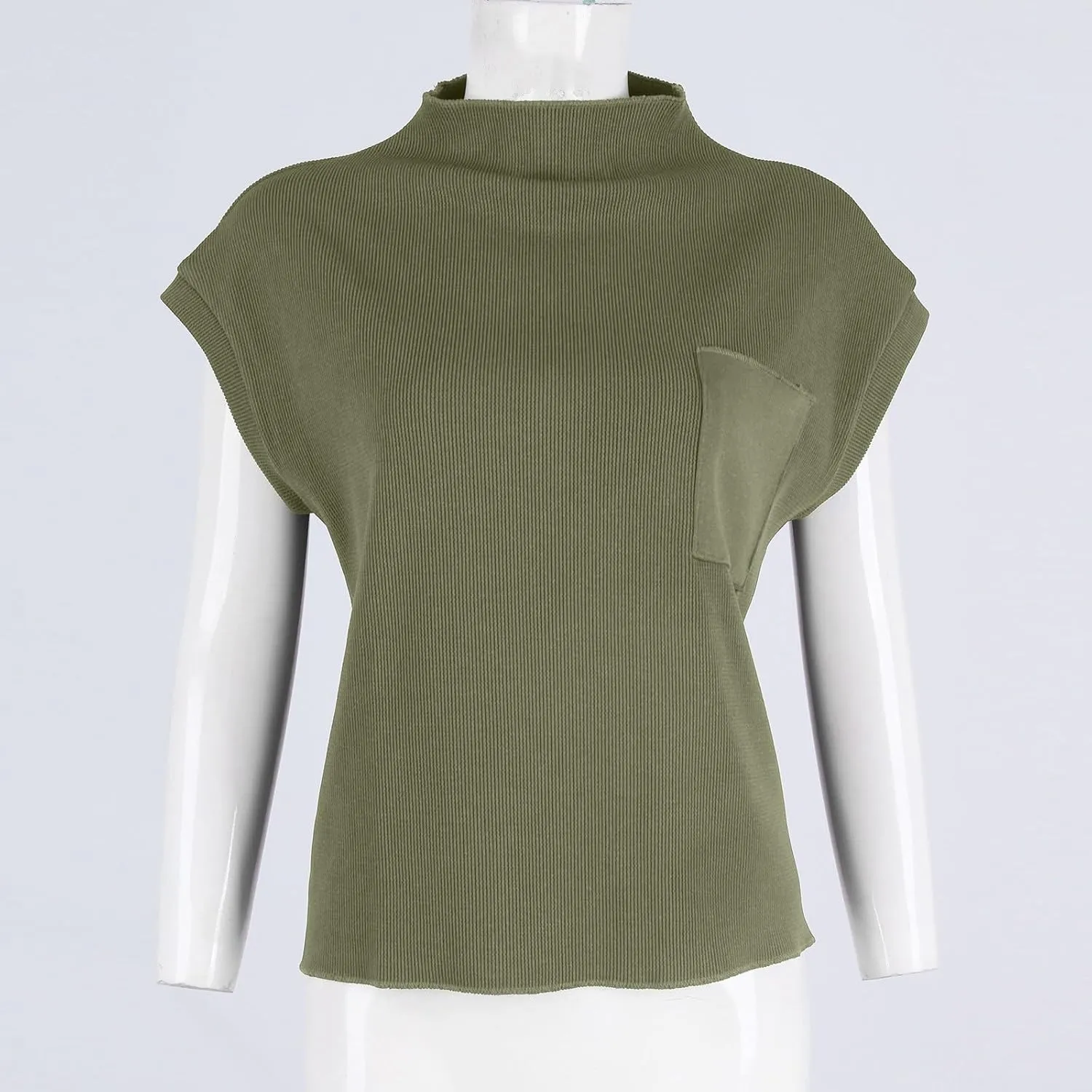 Sweaters for Women Knit Cap Sleeve Sweater Vest Casual Crewneck Short Sleeve Tops Lightweight Pullovers with Pocket