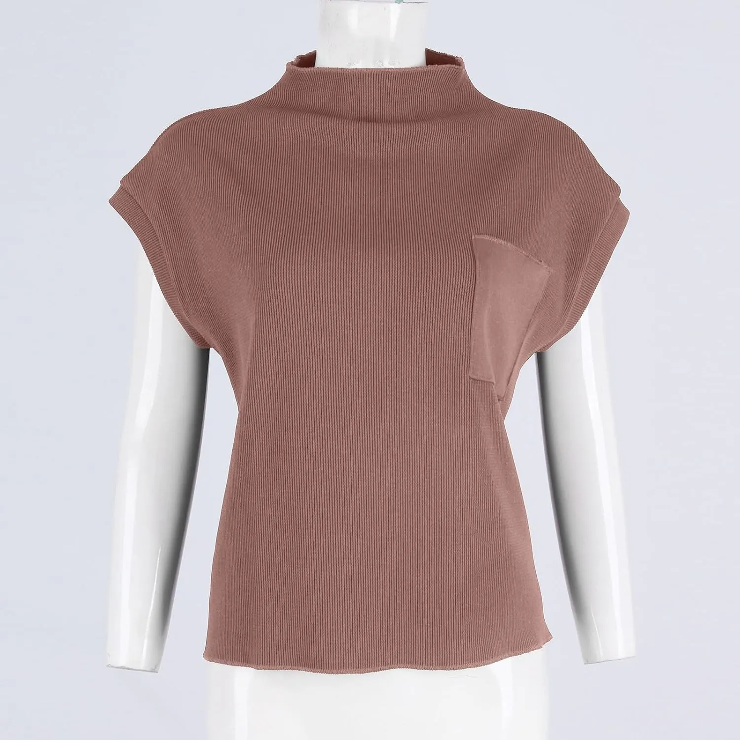 Sweaters for Women Knit Cap Sleeve Sweater Vest Casual Crewneck Short Sleeve Tops Lightweight Pullovers with Pocket