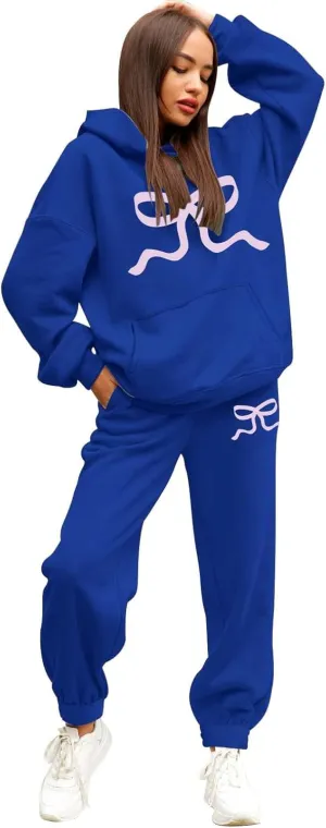 Sweatsuits For Women Set 2 Piece Hoodie Fall Long Sleeve Pullover And Long Pants Lounge Sets Oversize Y2K Tracksuit