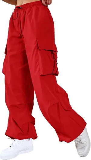 SweatyRocks Women's Drawstring Elastic Waist Loose Pants Casual Flap Pocket Cargo Pants Trousers