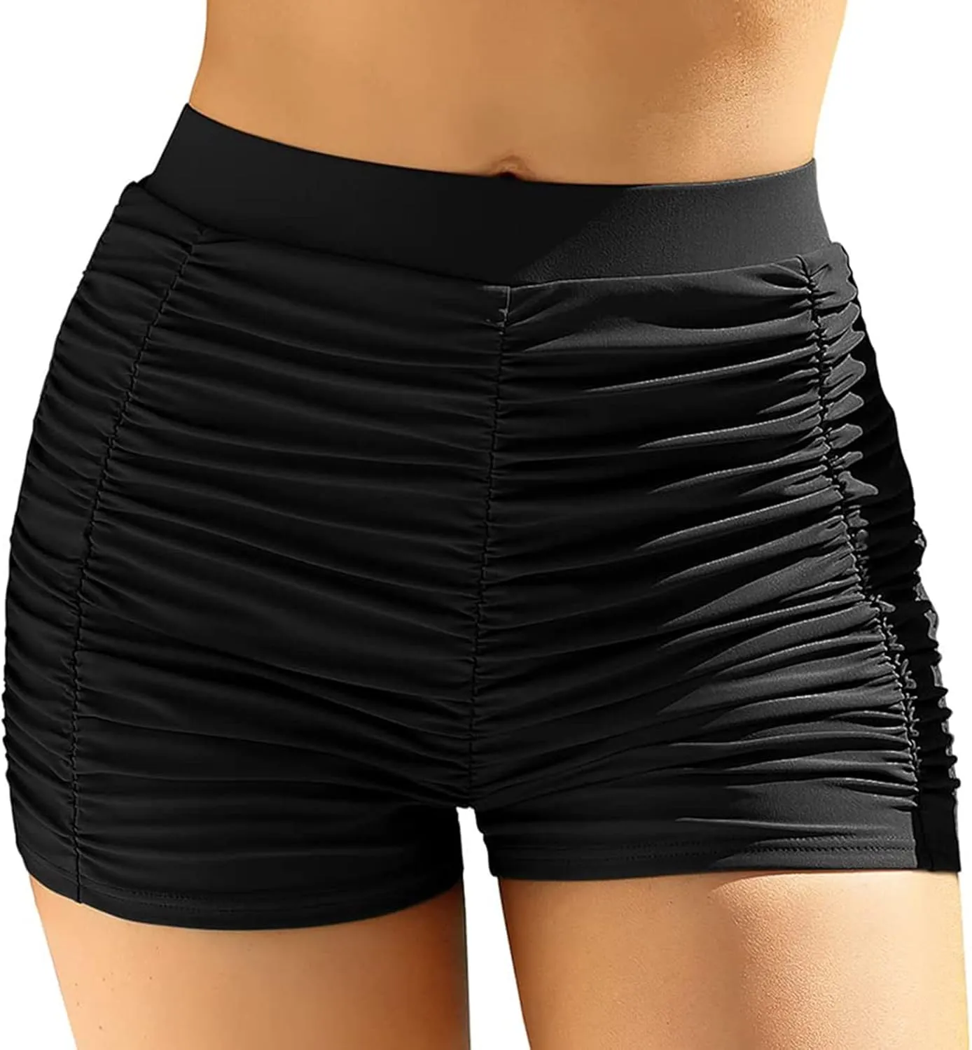 Swim Shorts Women High Waist Bikini Bottoms Swim Beach Shorts Ruched Bottom