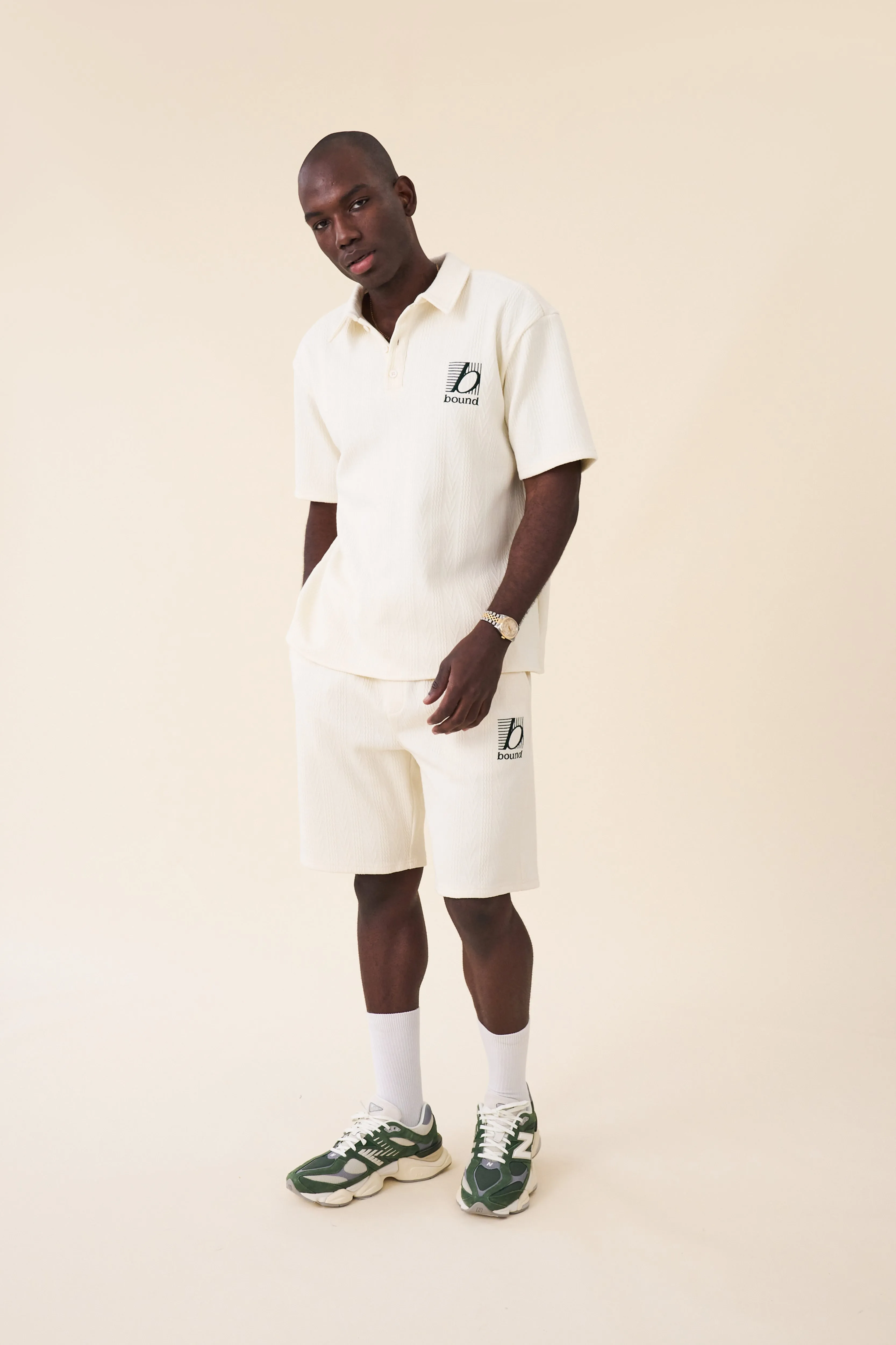 TENNIS CABLE TEXTURE SHORTS - ECRU