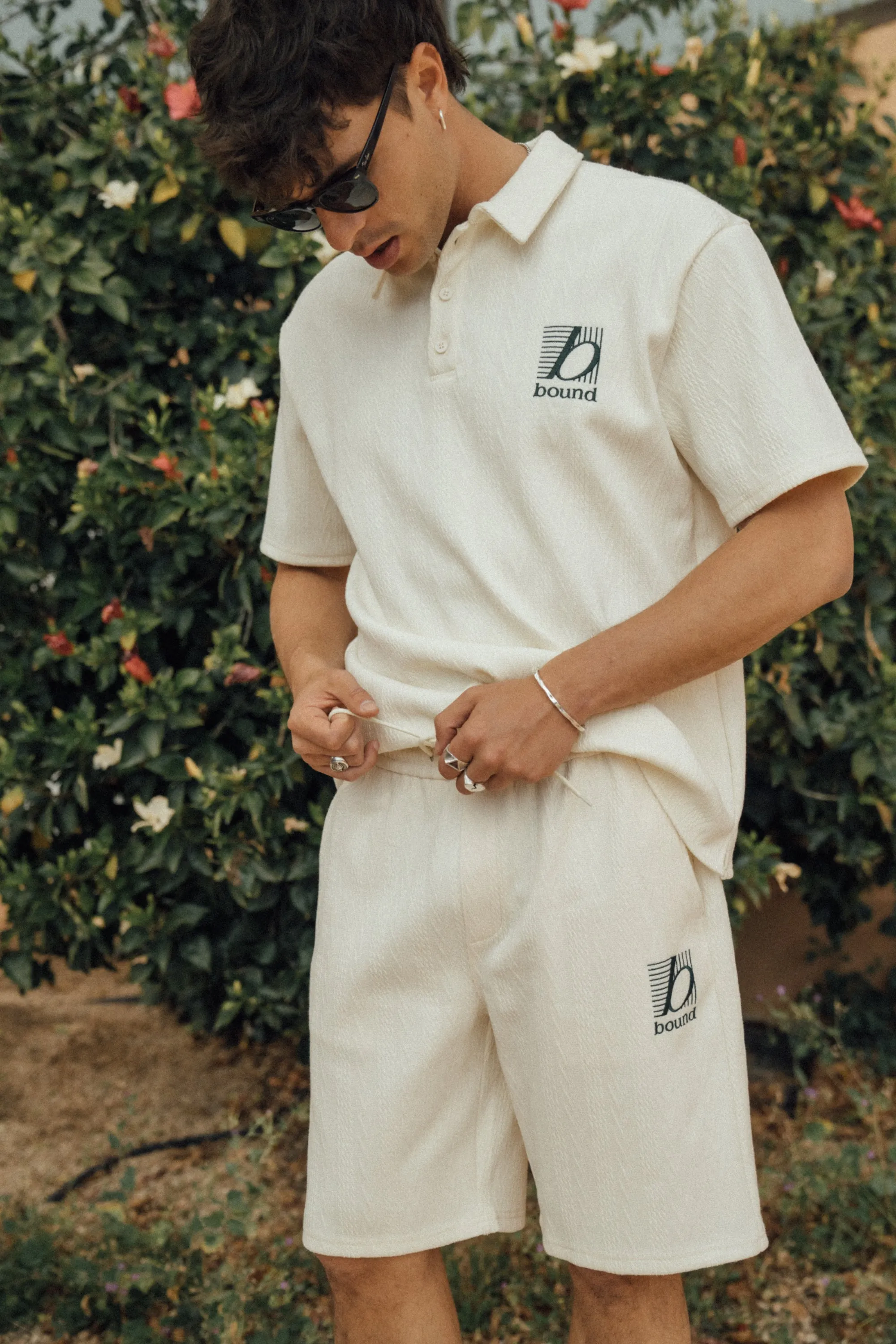 TENNIS CABLE TEXTURE SHORTS - ECRU