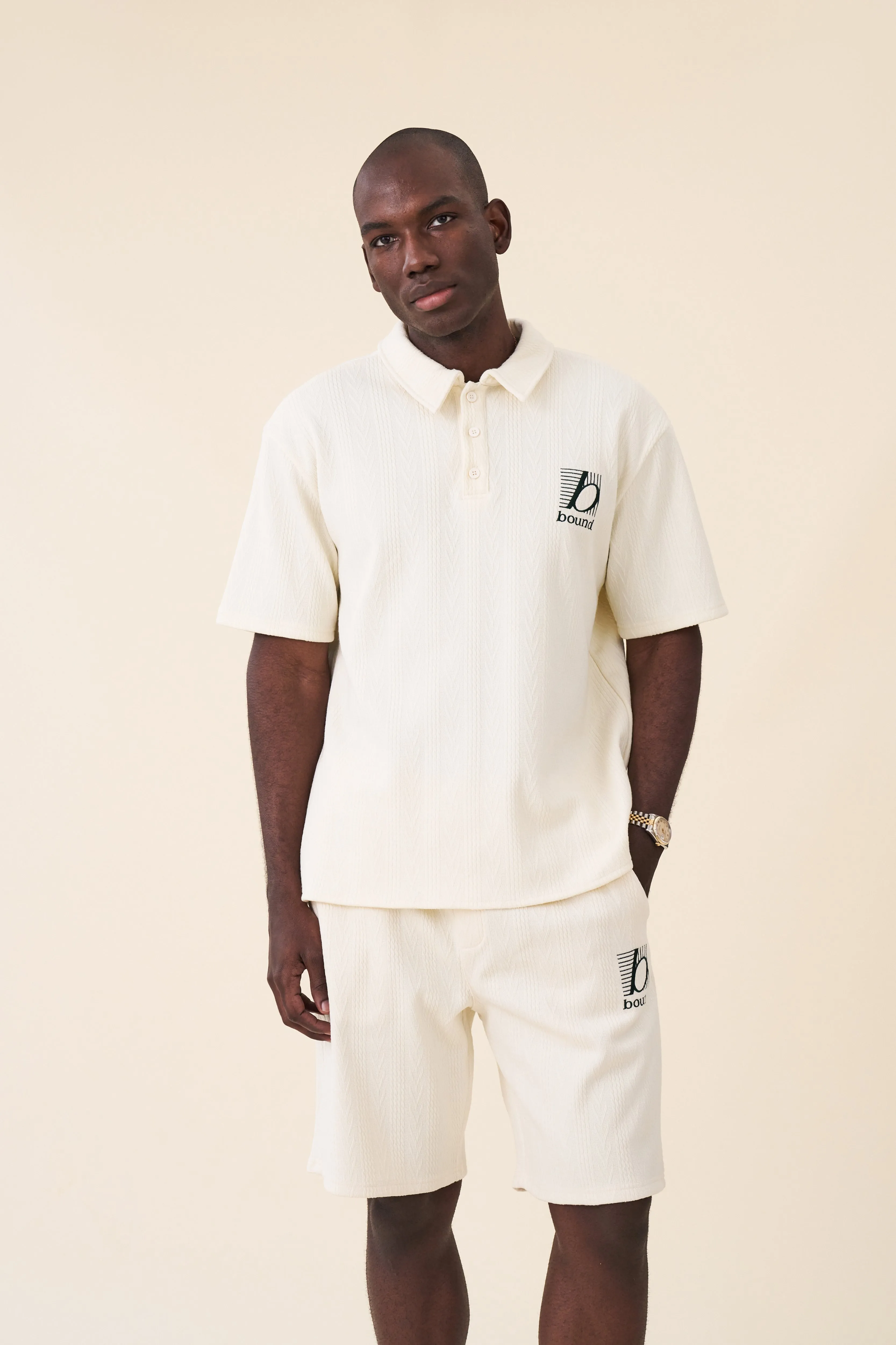 TENNIS CABLE TEXTURE SHORTS - ECRU