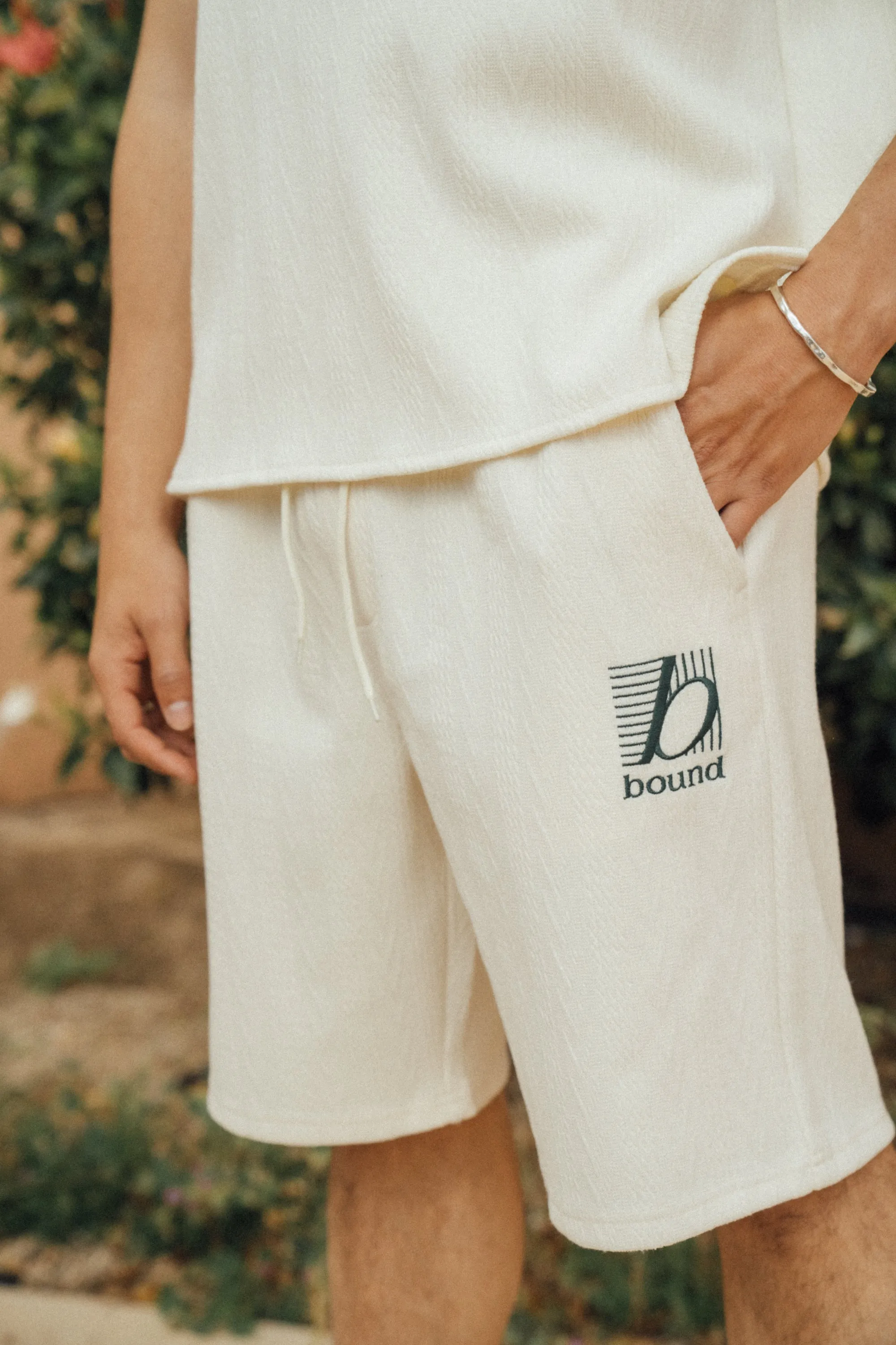TENNIS CABLE TEXTURE SHORTS - ECRU