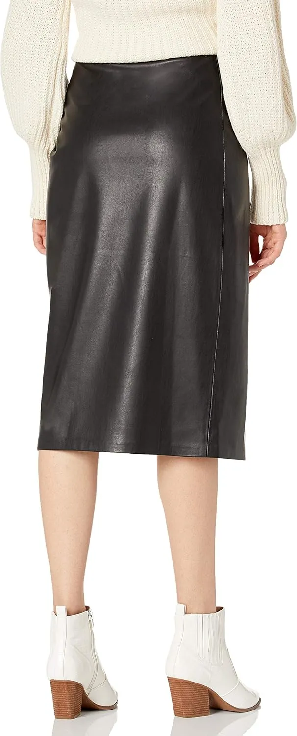 The Drop Women's Manon Vegan Leather Wrap-Front Midi Skirt