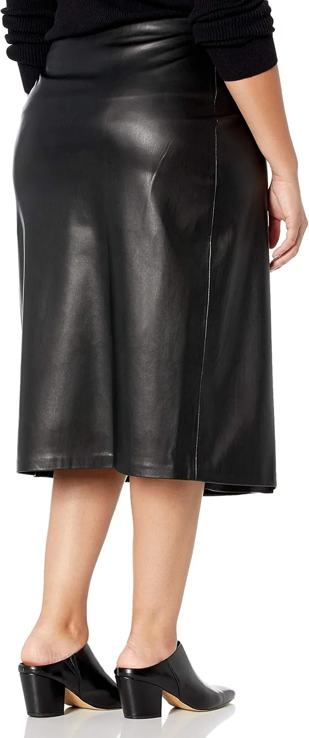 The Drop Women's Manon Vegan Leather Wrap-Front Midi Skirt