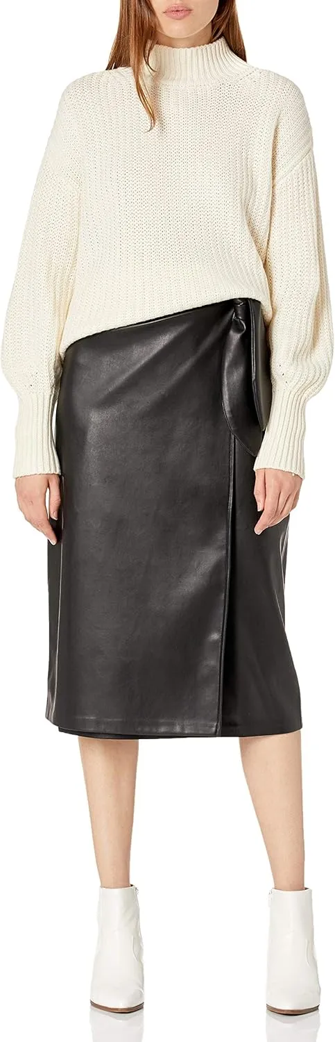 The Drop Women's Manon Vegan Leather Wrap-Front Midi Skirt