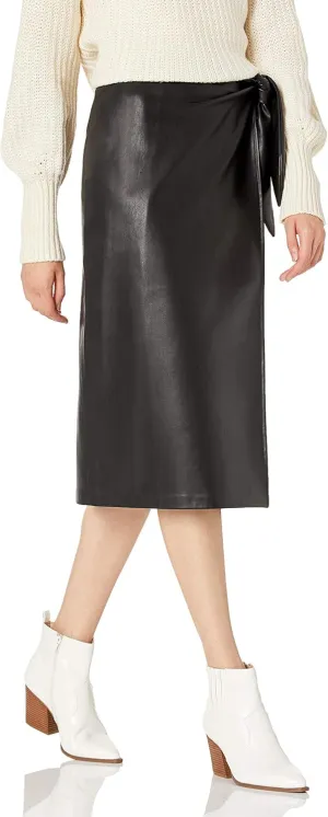 The Drop Women's Manon Vegan Leather Wrap-Front Midi Skirt