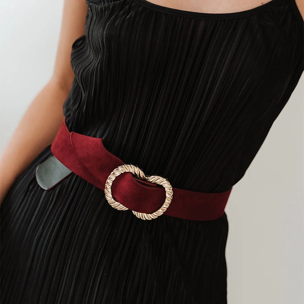The Infinite Belt Gold Burgundy Suede