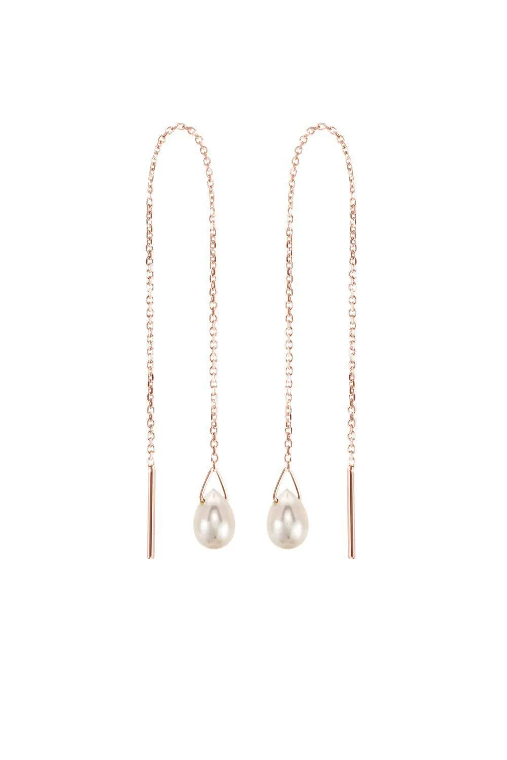Tiny White Pearl Threader Earrings, 9K 14K 18K Gold Earrings, Rose Gold Threaders, Cable Chain Earrings, June Birthstone/code: 0.001