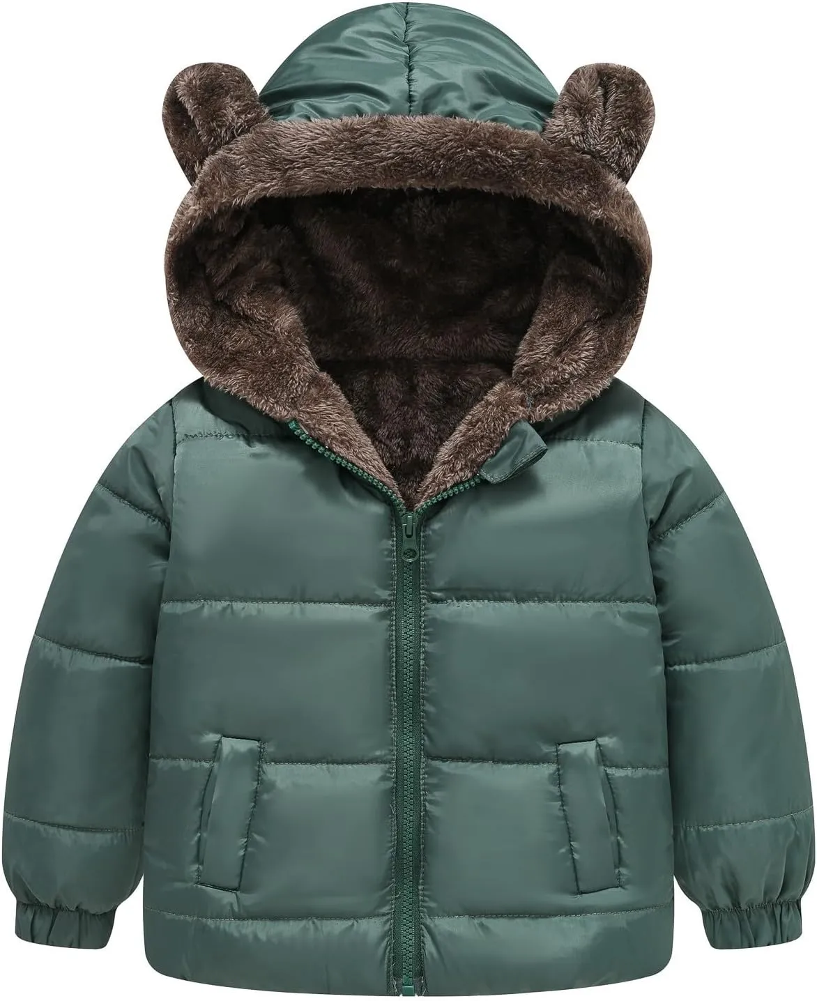 Toddler Boy Bear Ears Coat Boys and Girls Middle Children Solid Color Cute Pocket Short Cotton Padded Teen Light Jacket