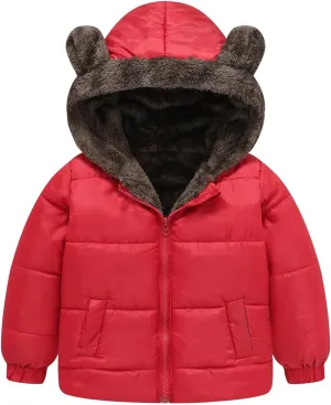 Toddler Boy Bear Ears Coat Boys and Girls Middle Children Solid Color Cute Pocket Short Cotton Padded Teen Light Jacket