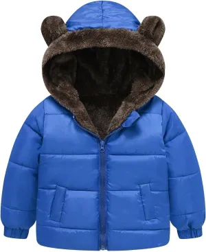 Toddler Boy Bear Ears Coat Boys and Girls Middle Children Solid Color Cute Pocket Short Cotton Padded Teen Light Jacket