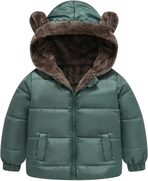 Toddler Boy Bear Ears Coat Boys and Girls Middle Children Solid Color Cute Pocket Short Cotton Padded Teen Light Jacket