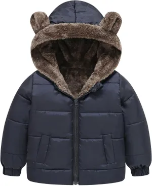 Toddler Boy Bear Ears Coat Boys and Girls Middle Children Solid Color Cute Pocket Short Cotton Padded Teen Light Jacket