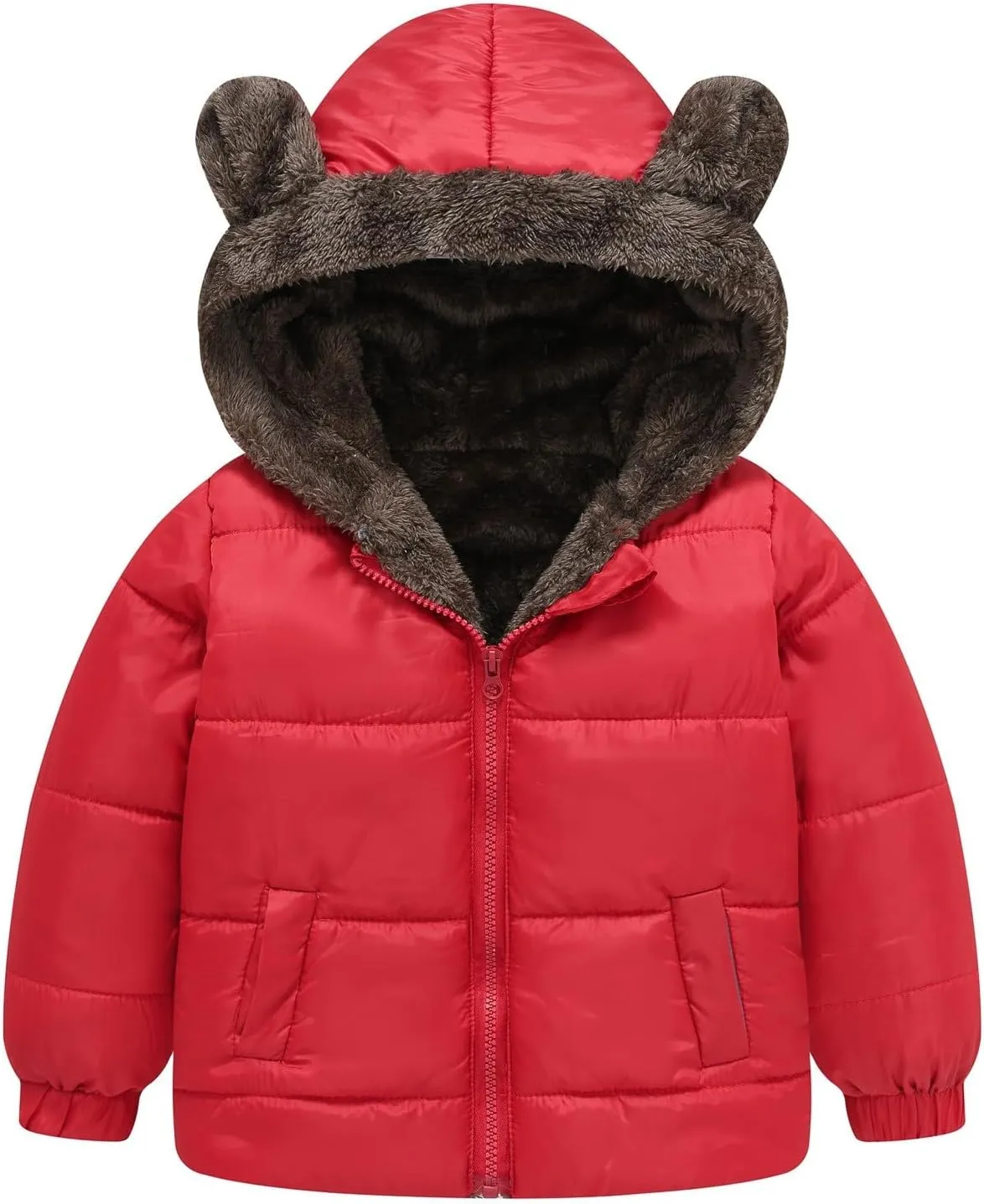 Toddler Boy Bear Ears Coat Boys and Girls Middle Children Solid Color Cute Pocket Short Cotton Padded Teen Light Jacket