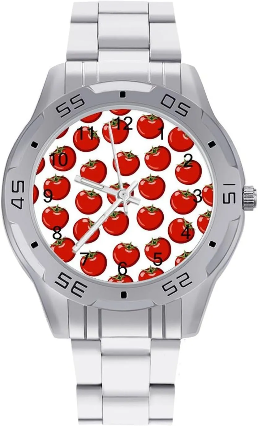 Tomato Fruit Vegetables Classic Wrist Watches for Men Casual Business Dress Watch with Stainless Steel Band Work Party