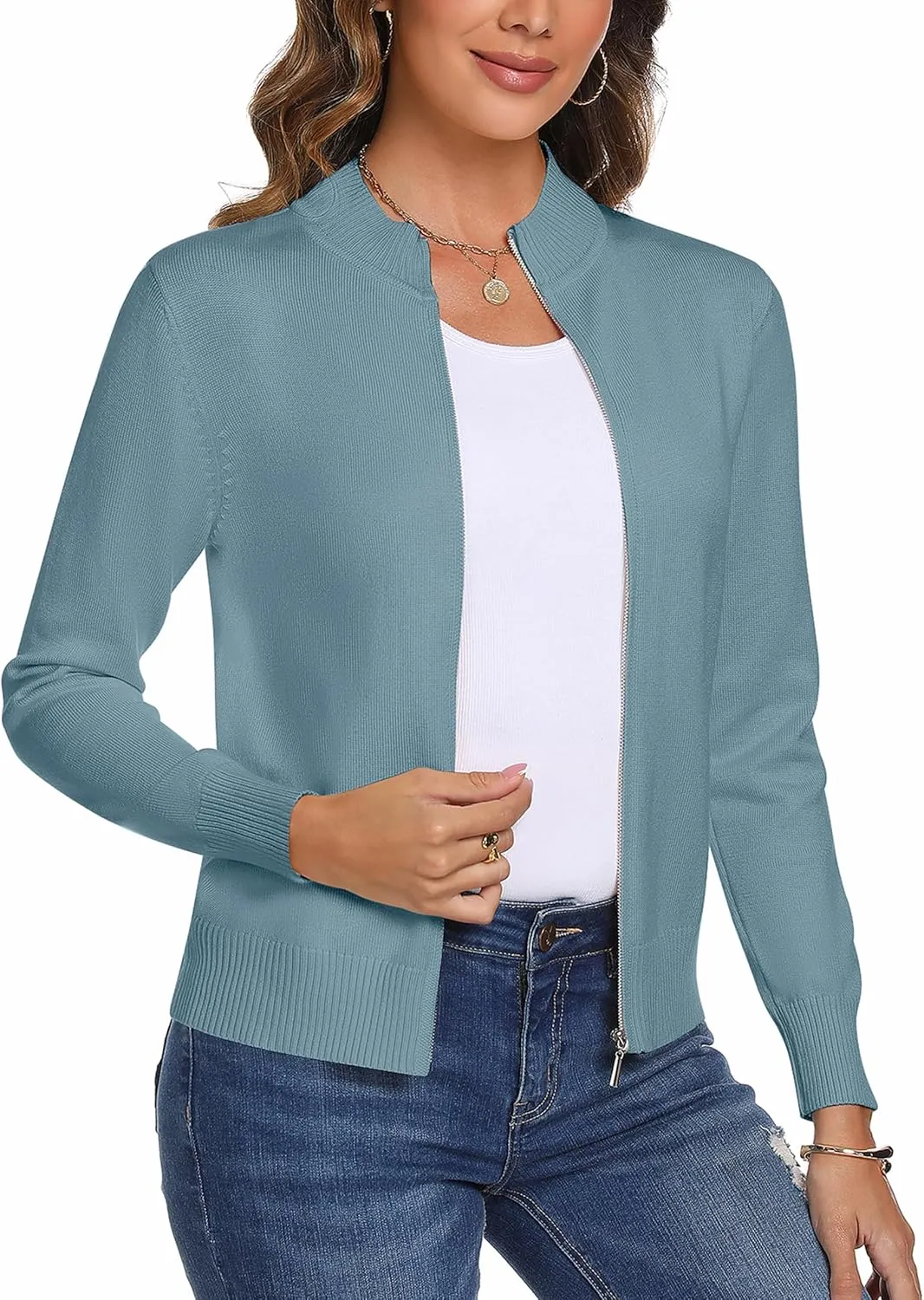 Totatuit Womens Long Sleeve Knitted Zip Up Sweater Cardigans Sweaters Lightweight Zipper Sweatshirts Jacket