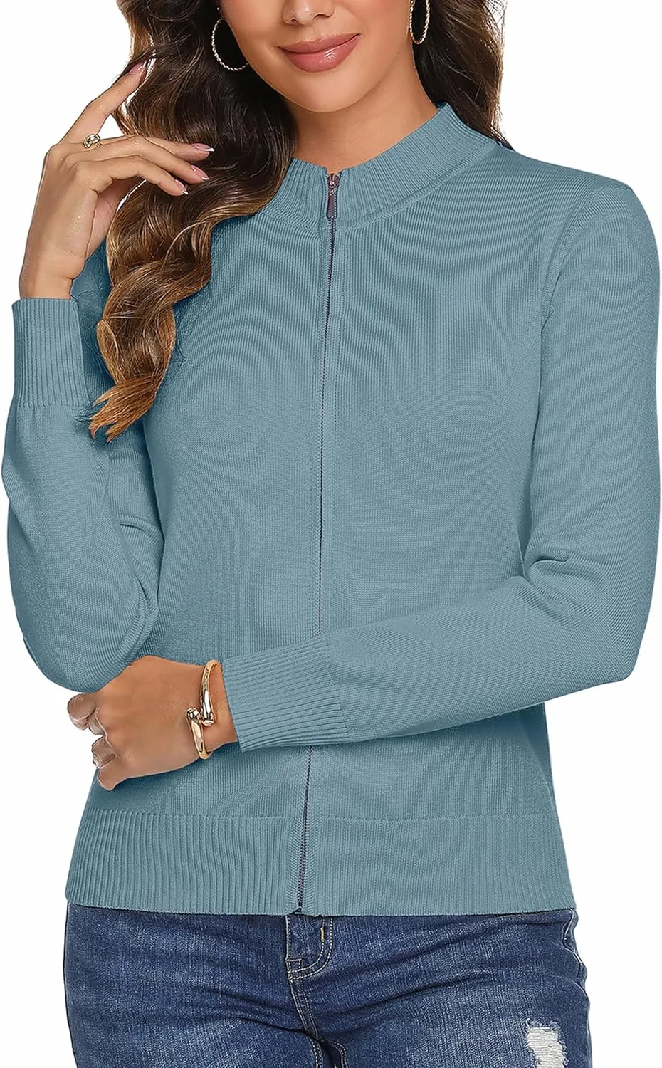 Totatuit Womens Long Sleeve Knitted Zip Up Sweater Cardigans Sweaters Lightweight Zipper Sweatshirts Jacket