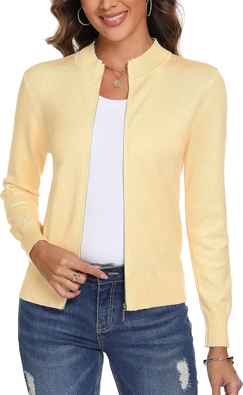 Totatuit Womens Long Sleeve Knitted Zip Up Sweater Cardigans Sweaters Lightweight Zipper Sweatshirts Jacket