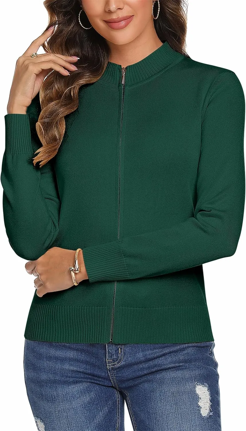 Totatuit Womens Long Sleeve Knitted Zip Up Sweater Cardigans Sweaters Lightweight Zipper Sweatshirts Jacket