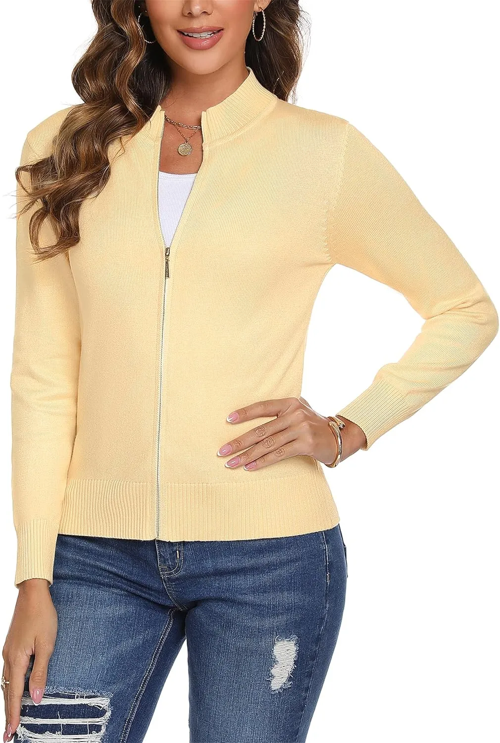Totatuit Womens Long Sleeve Knitted Zip Up Sweater Cardigans Sweaters Lightweight Zipper Sweatshirts Jacket