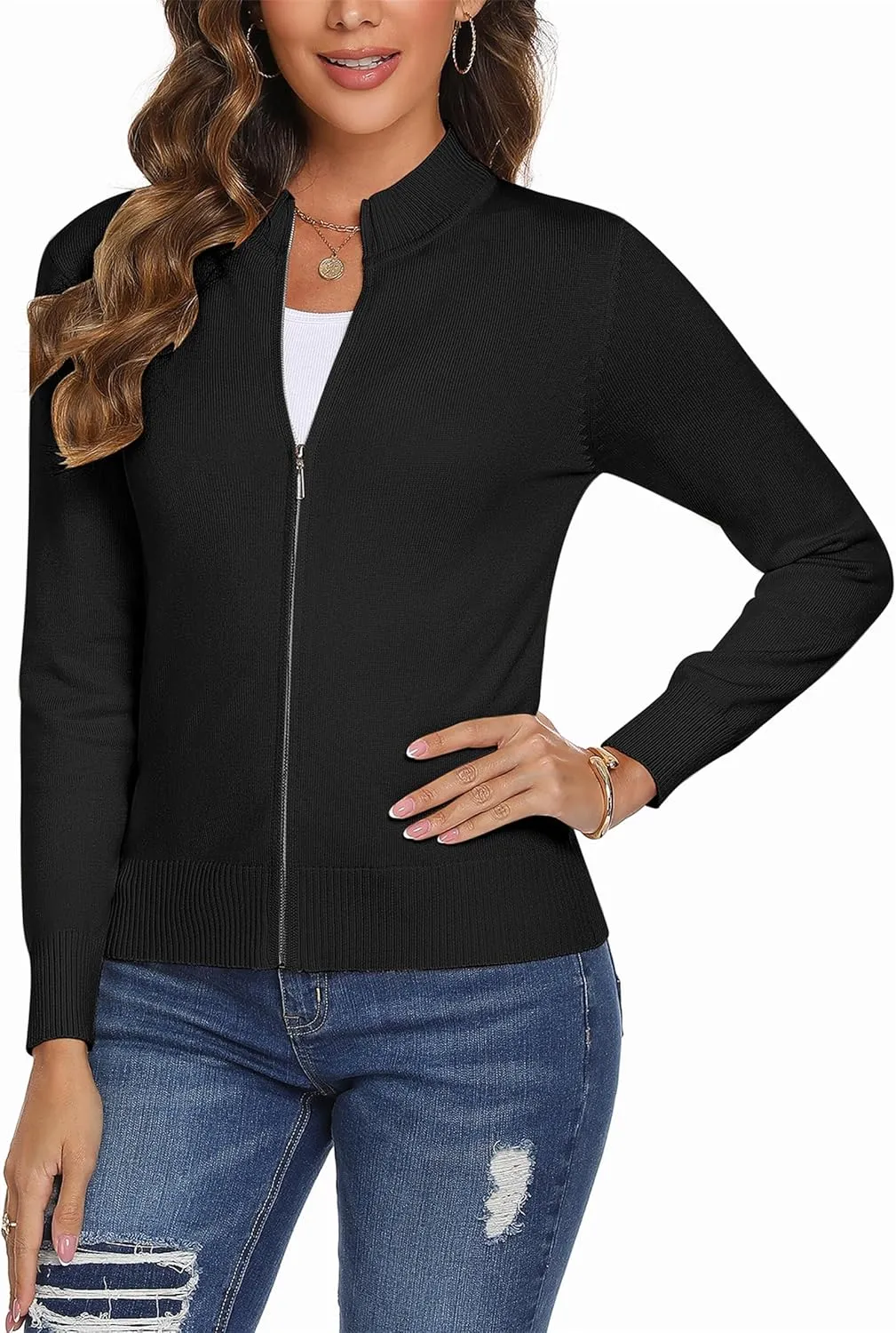 Totatuit Womens Long Sleeve Knitted Zip Up Sweater Cardigans Sweaters Lightweight Zipper Sweatshirts Jacket