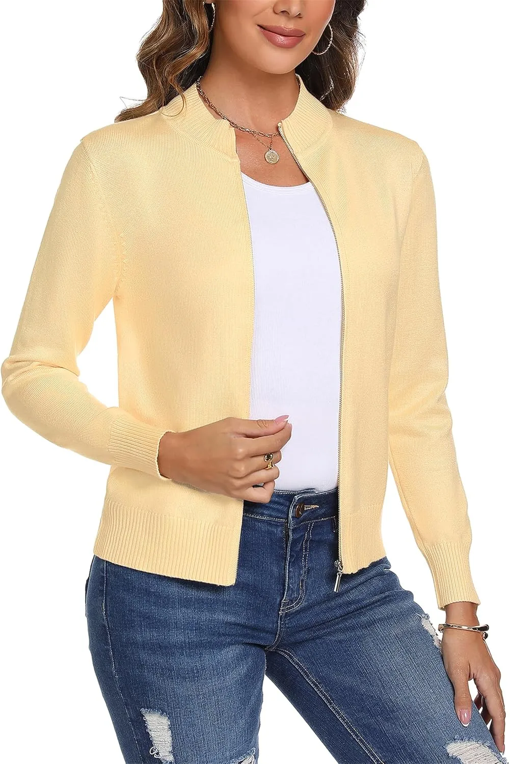 Totatuit Womens Long Sleeve Knitted Zip Up Sweater Cardigans Sweaters Lightweight Zipper Sweatshirts Jacket