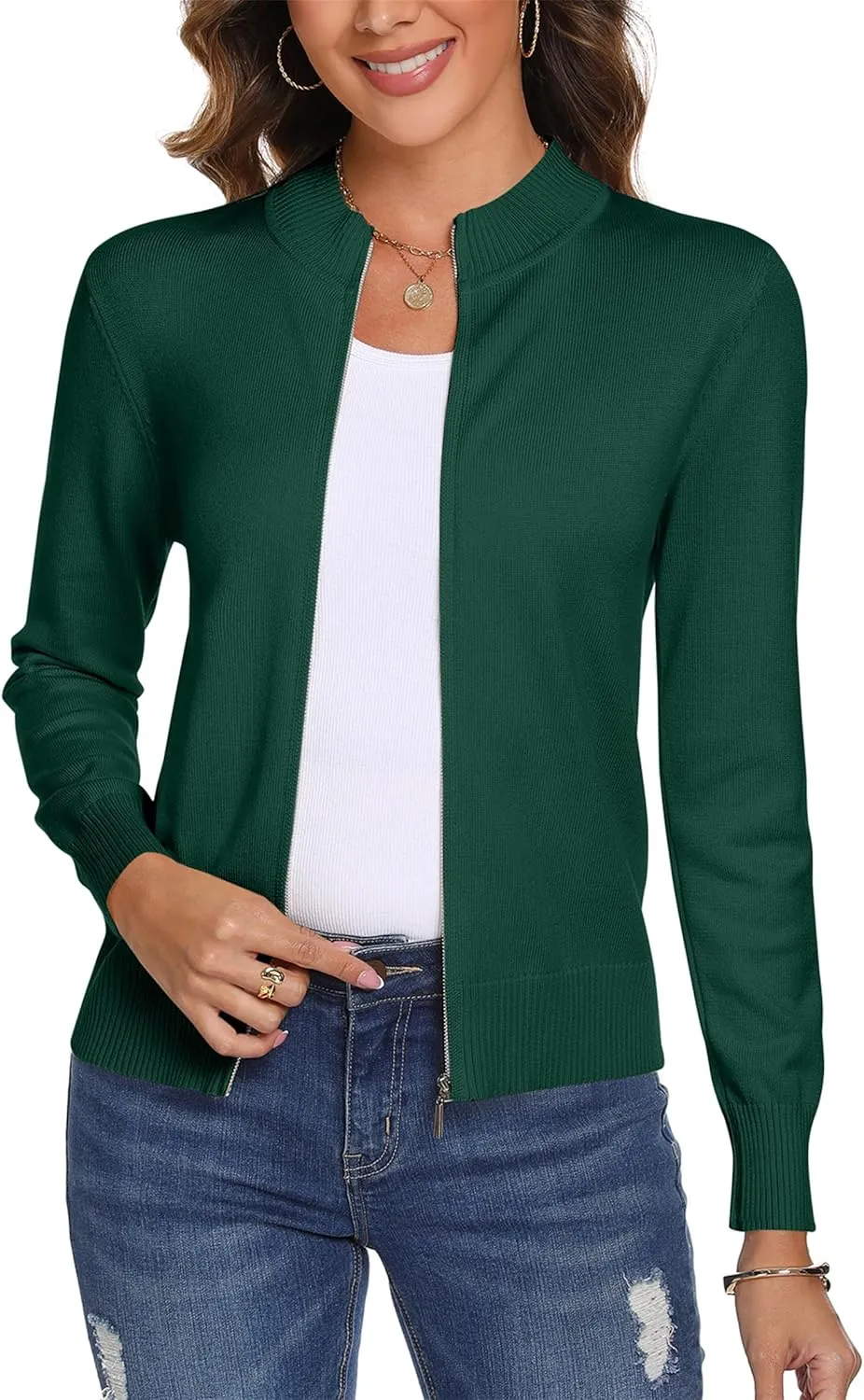 Totatuit Womens Long Sleeve Knitted Zip Up Sweater Cardigans Sweaters Lightweight Zipper Sweatshirts Jacket